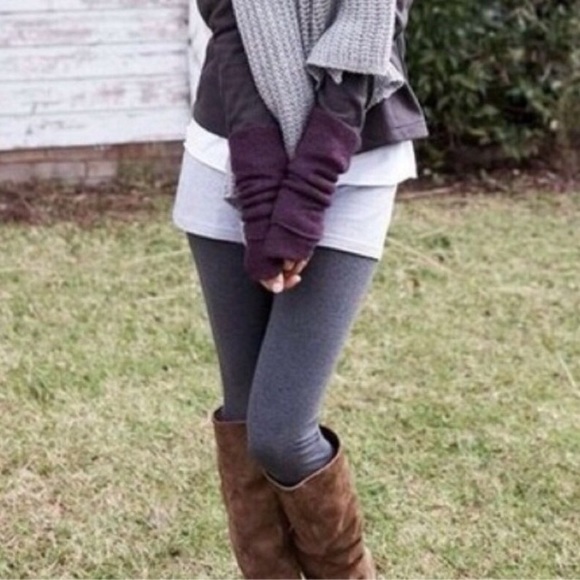 New Mix Pants - Fleece Lined Leggings, High Waist, Charcoal, OS